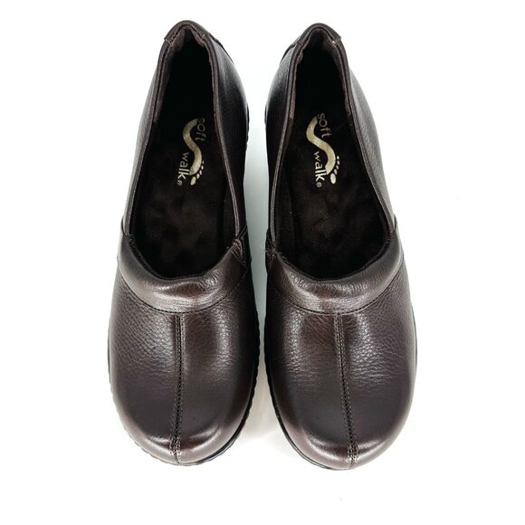SoftWalk Brown Leather Slip On Melody Platform Non-Skid Work Clog Wedge Mule 6M - Picture 3 of 8